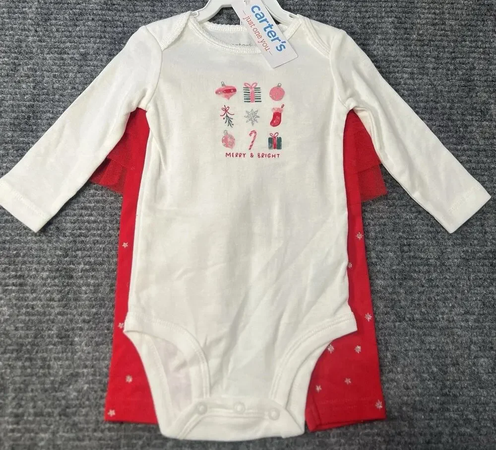 Carter’s Baby Girl Christmas 2-Piece “Merry & Bright” Outfit – Size 12M – NWT